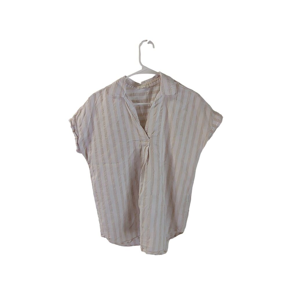 Jane and Delancey Women's Small White and Cream Stripe‎ Collard Blouse